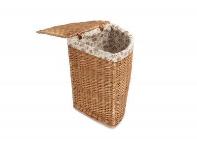 Basket, LARGE LIGHT STEAMED CORNER LINEN BASKET with GARDEN ROSE LINING