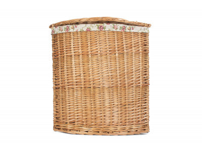 Basket, LARGE LIGHT STEAMED CORNER LINEN BASKET with GARDEN ROSE LINING