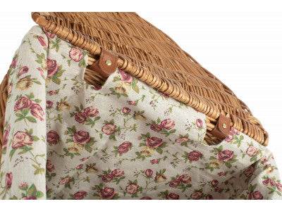 Basket, LARGE LIGHT STEAMED CORNER LINEN BASKET with GARDEN ROSE LINING