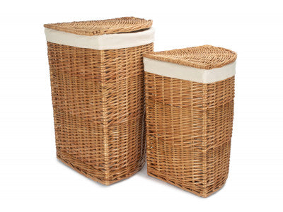 Basket, LIGHT STEAMED CORNER LINEN BASKET with WHITE LINING SET 2 
