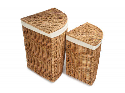 Basket, LIGHT STEAMED CORNER LINEN BASKET with WHITE LINING SET 2 