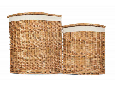 Basket, LIGHT STEAMED CORNER LINEN BASKET with WHITE LINING SET 2 