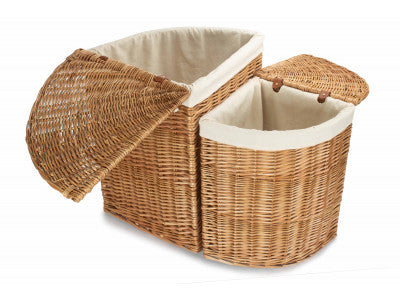 Basket, LIGHT STEAMED CORNER LINEN BASKET with WHITE LINING SET 2 