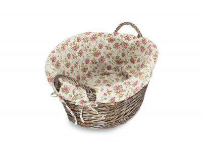 Basket, ANTIQUE FINISH WASH BASKET with GARDEN ROSE LINING