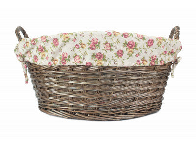 Basket, ANTIQUE FINISH WASH BASKET with GARDEN ROSE LINING