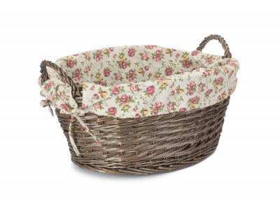 Basket, ANTIQUE FINISH WASH BASKET with GARDEN ROSE LINING
