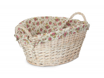 Basket, WHITE FINISH WASH BASKET with GARDEN ROSE LINING