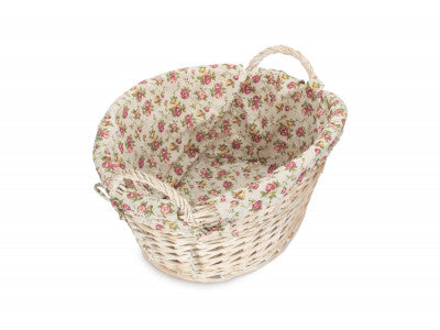Basket, WHITE FINISH WASH BASKET with GARDEN ROSE LINING