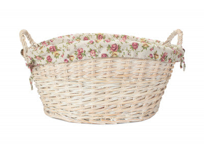 Basket, WHITE FINISH WASH BASKET with GARDEN ROSE LINING