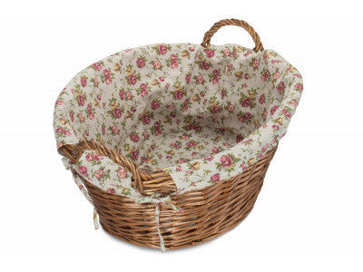 Basket, LIGHT STEAMED WASH BASKET with GARDEN ROSE LINING