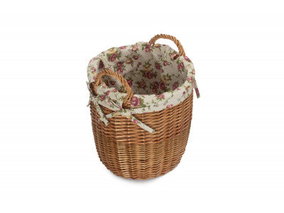 Basket, SMALL LIGHT STEAMED LINED LINEN BIN with GARDEN ROSE LINING 
