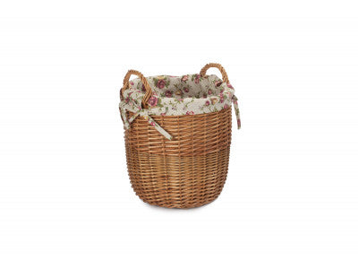 Basket, SMALL LIGHT STEAMED LINED LINEN BIN with GARDEN ROSE LINING 