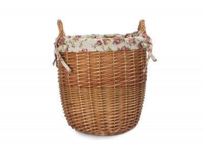 Basket, SMALL LIGHT STEAMED LINED LINEN BIN with GARDEN ROSE LINING 