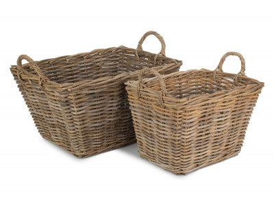Basket, Set of 2 RECTANGULAR GREY RATTAN FLOOR STORAGE 