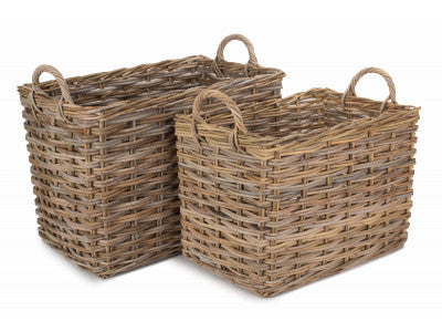 Basket, Set of 2 RECTANGULAR GREY RATTAN HALLWAY LOG BASKET 
