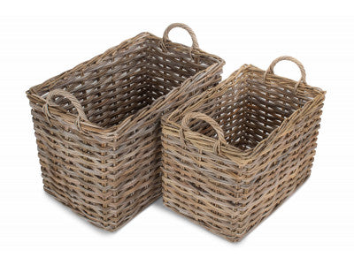 Basket, Set of 2 RECTANGULAR GREY RATTAN HALLWAY LOG BASKET 