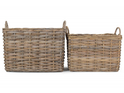 Basket, Set of 2 RECTANGULAR GREY RATTAN HALLWAY LOG BASKET 