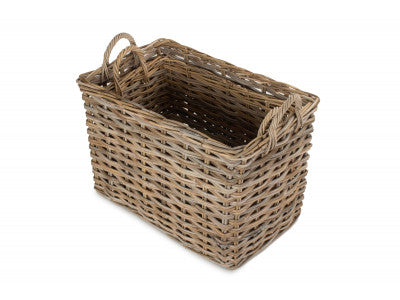 Basket, Set of 2 RECTANGULAR GREY RATTAN HALLWAY LOG BASKET 