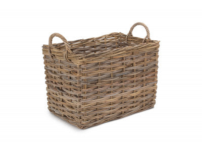 Basket, SMALL RECTANGULAR GREY RATTAN HALLWAY LOG BASKET
