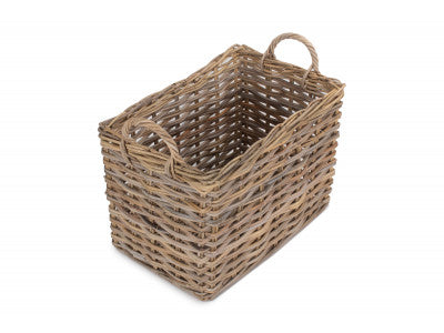 Basket, SMALL RECTANGULAR GREY RATTAN HALLWAY LOG BASKET