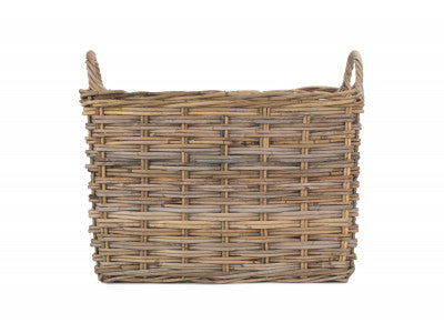 Basket, SMALL RECTANGULAR GREY RATTAN HALLWAY LOG BASKET