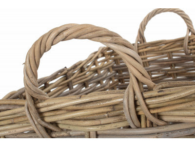 Basket, SMALL RECTANGULAR GREY RATTAN HALLWAY LOG BASKET