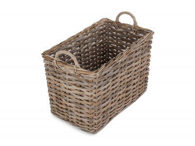 Basket, LARGE RECTANGULAR GREY RATTAN HALLWAY LOG BASKET