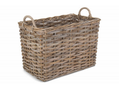 Basket, LARGE RECTANGULAR GREY RATTAN HALLWAY LOG BASKET