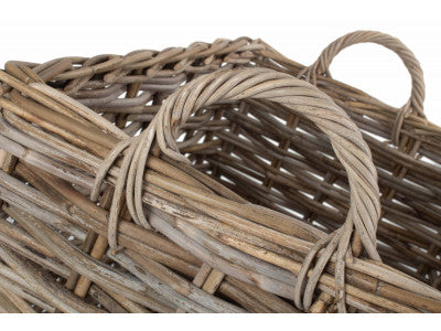 Basket, LARGE RECTANGULAR GREY RATTAN HALLWAY LOG BASKET