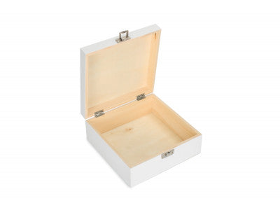 "Basket, 9" SQUARE WHITE WOODEN BOX"