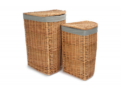 Basket, Set of 2 LIGHT STEAMED CORNER LINEN BASKET with GREY SAGE LINING 