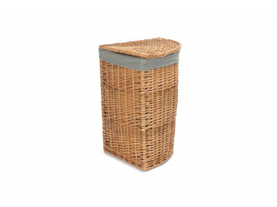 Basket, SMALL LIGHT STEAMED CORNER LINEN BASKET with GREY SAGE LINING