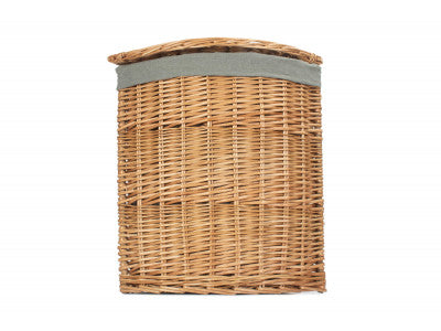 Basket, SMALL LIGHT STEAMED CORNER LINEN BASKET with GREY SAGE LINING