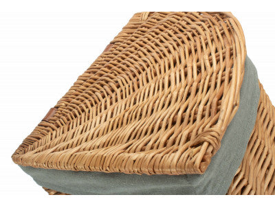 Basket, SMALL LIGHT STEAMED CORNER LINEN BASKET with GREY SAGE LINING