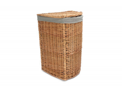 Basket, LARGE LIGHT STEAMED CORNER LINEN BASKET with GREY SAGE LINING