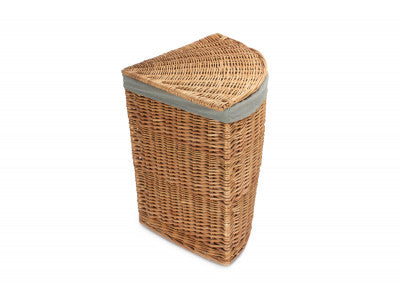 Basket, LARGE LIGHT STEAMED CORNER LINEN BASKET with GREY SAGE LINING