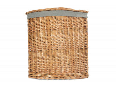 Basket, LARGE LIGHT STEAMED CORNER LINEN BASKET with GREY SAGE LINING