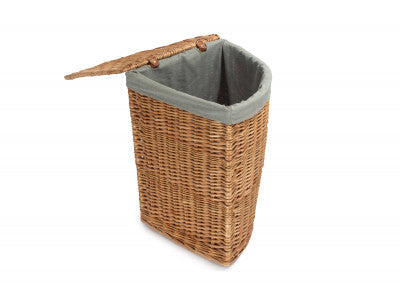 Basket, LARGE LIGHT STEAMED CORNER LINEN BASKET with GREY SAGE LINING