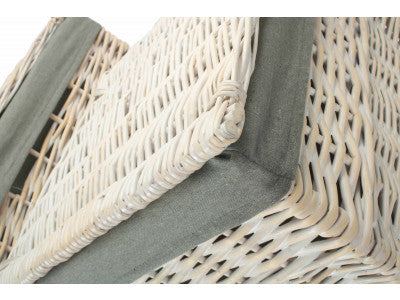 Basket, Set of 2 SQUARE WHITE WASH LAUNDRY HAMPER with GREY SAGE LINING 