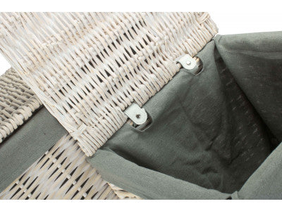 Basket, Set of 2 SQUARE WHITE WASH LAUNDRY HAMPER with GREY SAGE LINING 