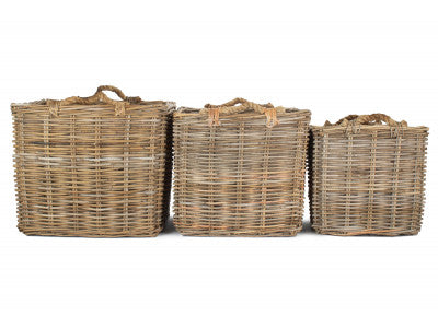 Basket, Set of 3 SQUARE GREY RATTAN LOG BASKET 