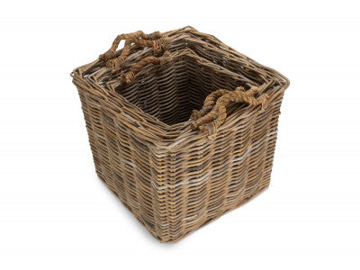 Basket, Set of 3 SQUARE GREY RATTAN LOG BASKET 