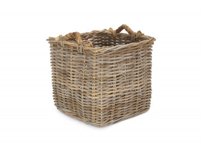 Basket, SMALL SQUARE GREY RATTAN LOG BASKET
