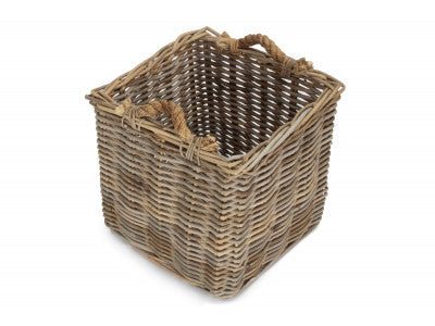 Basket, SMALL SQUARE GREY RATTAN LOG BASKET