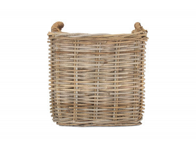 Basket, SMALL SQUARE GREY RATTAN LOG BASKET