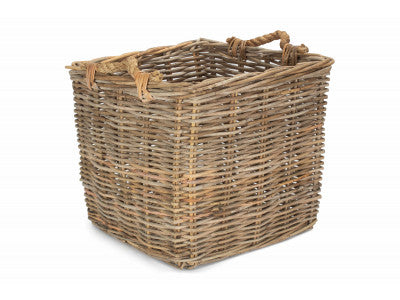 Basket, MEDIUM SQUARE GREY RATTAN LOG BASKET