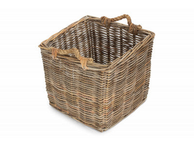 Basket, MEDIUM SQUARE GREY RATTAN LOG BASKET