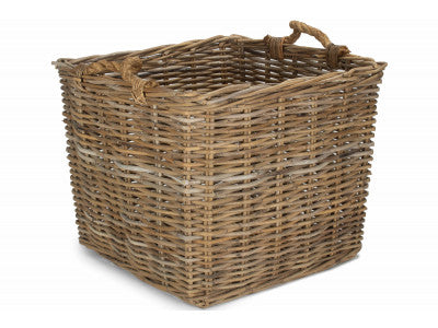 Basket, LARGE SQUARE GREY RATTAN LOG BASKET