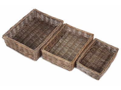 Basket, Set of 3 ANTIQUE WASH RECTANGULAR STRAIGHT SIDED TRAY 