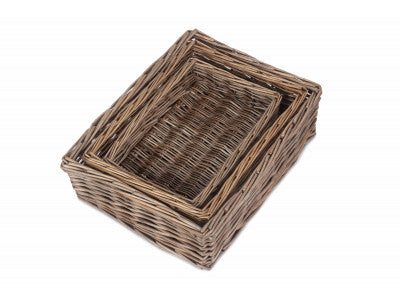 Basket, Set of 3 ANTIQUE WASH RECTANGULAR STRAIGHT SIDED TRAY 